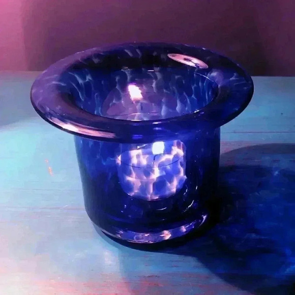 Handblown Glass Cobalt Blue Votive / Tea Light Candle Holder - Picture 4 of 9